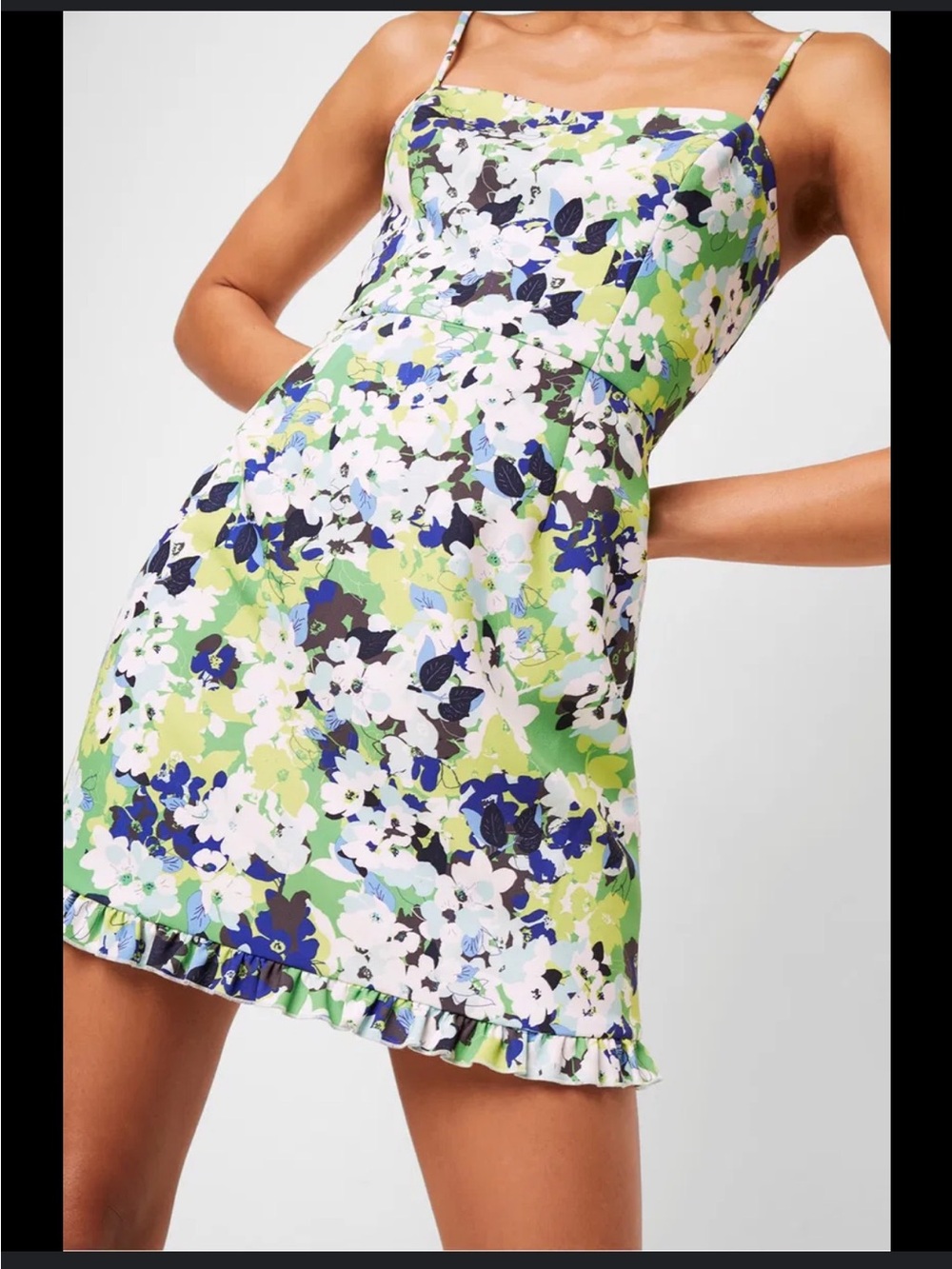 French Connection Floral Green and Blue Balbala Whisper Mini Dress